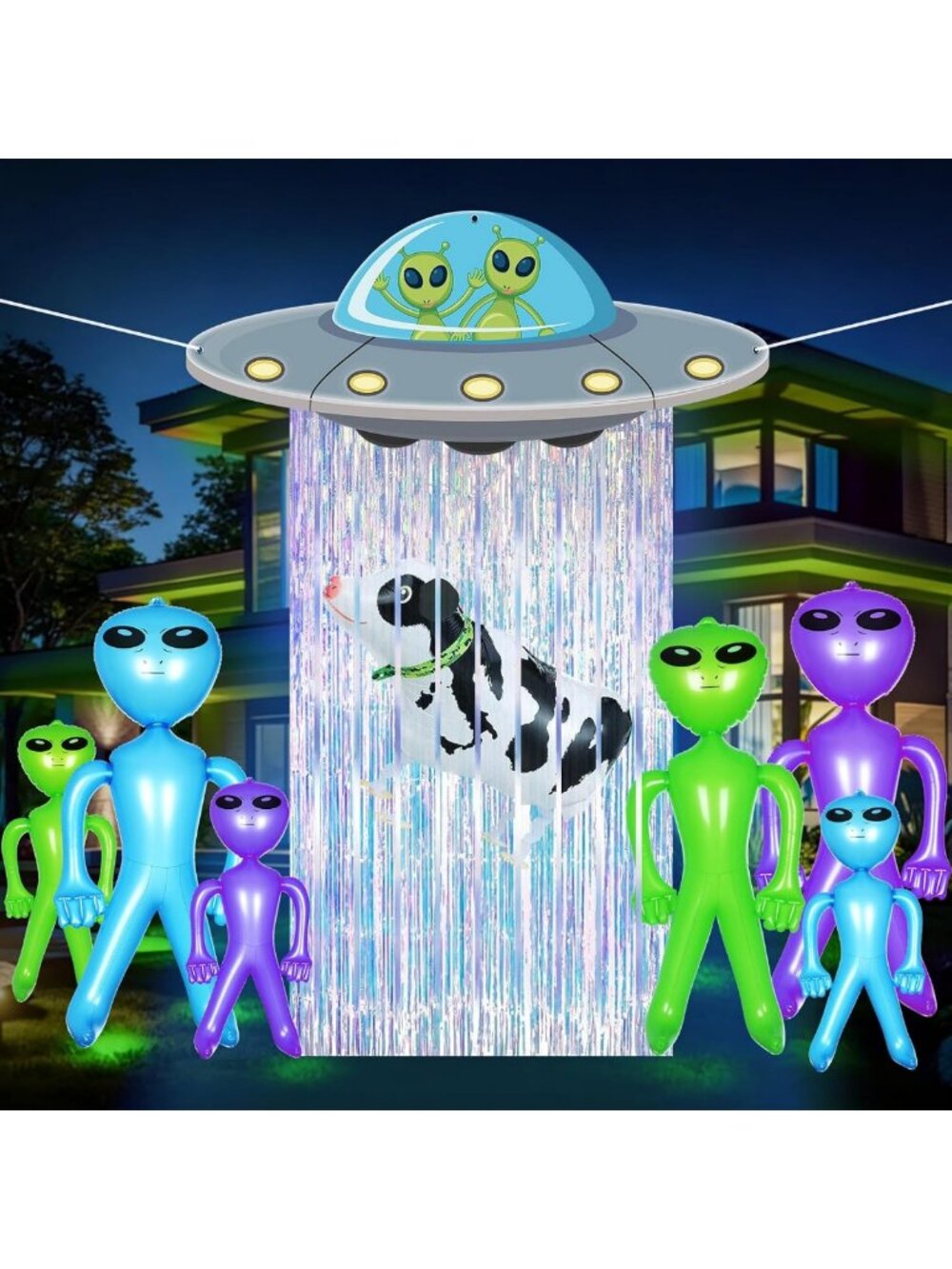 Spooky Alien Halloween Door Curtains with Tinsel Foil Fringe - Fun Decor!